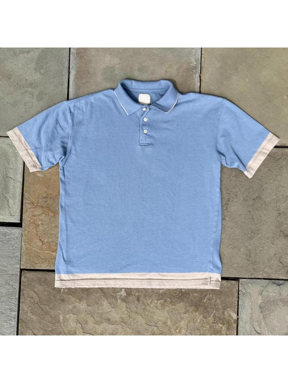 Neo-Vintage 90s Made in USA Blue + Tan Trim Polo Shirt